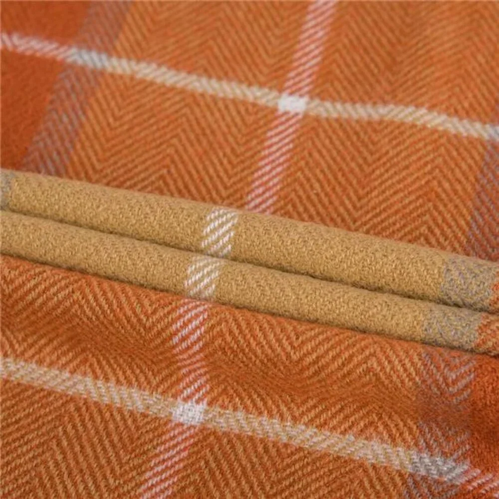 Orange Plaid Blanket Throw Acrylic Soft Reversible Dyed Fringed Bed Blanket Gift